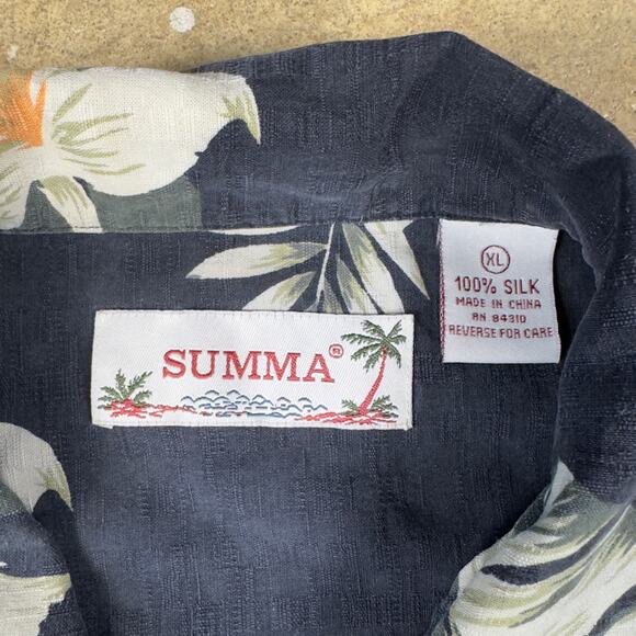 Summa‎ Silk Hawaiian Shirt Men’s XL Black Floral Aloha Camp Button Up Y2K - Picture 4 of 7